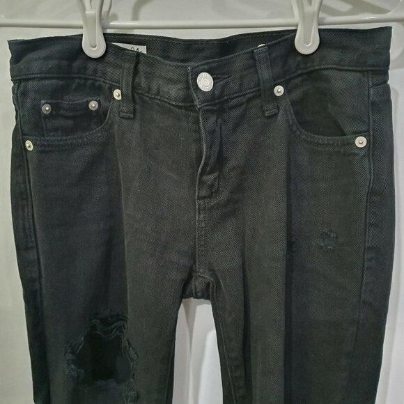 GAP Girlfriend Jeans Women’s Size 24 R Black Destroy Destroyed Distressed Denim - Picture 5 of 8